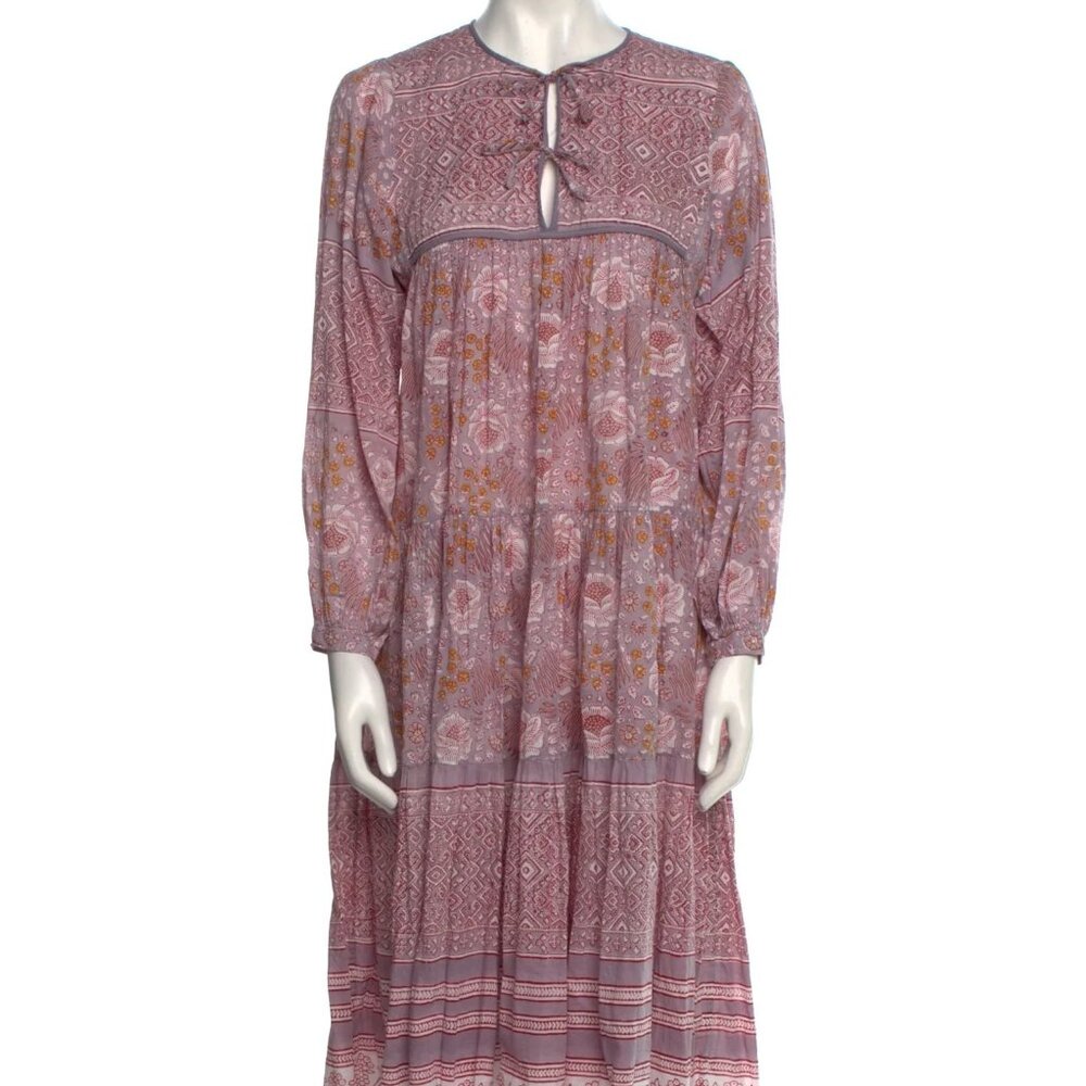 MATTA YAMINI BOOJ LONG SLEEVE MIDI DRESS PURPLE MULIT S